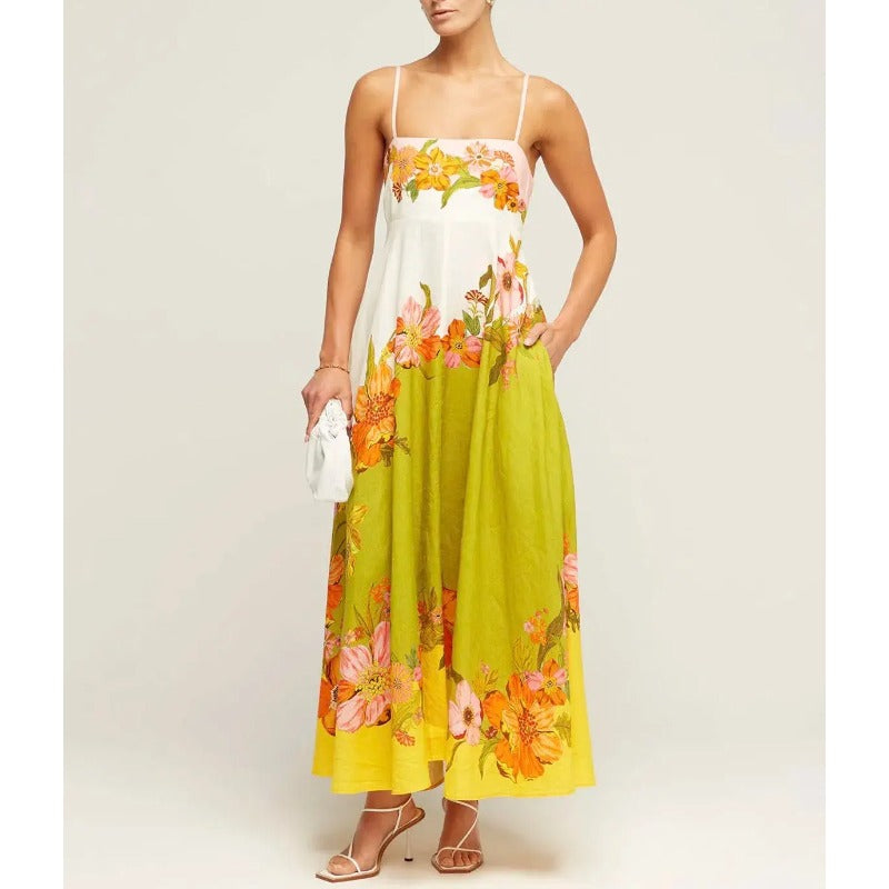 Women's summer dress: sexy spaghetti strap, high-waisted, flared maxi dress with elegant print - perfect for us & european marketplaces