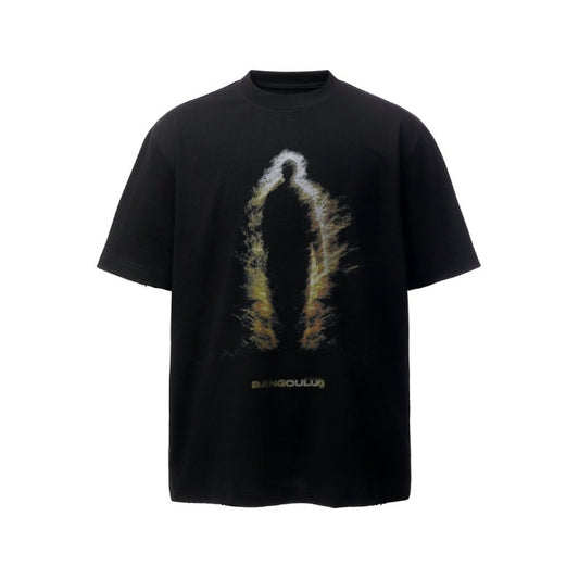 Men's t-shirts: american retro heavyweight double yarn character print crew neck design, men's high street loose fit short sleeve tee