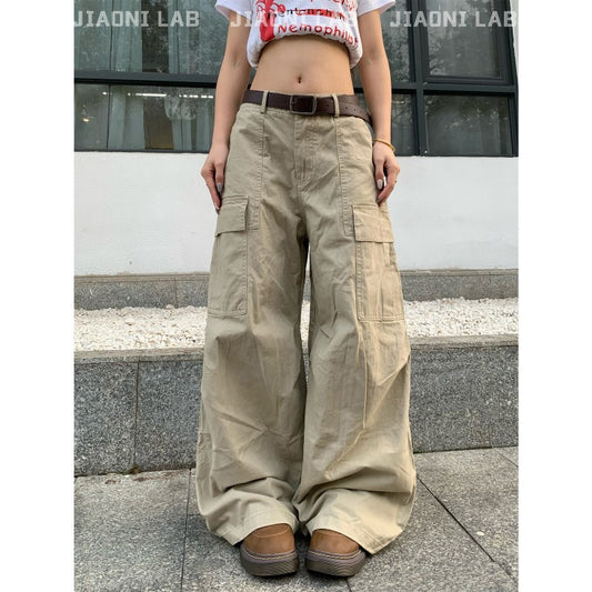 Women casual pants retro loose women big pockets loose trousers