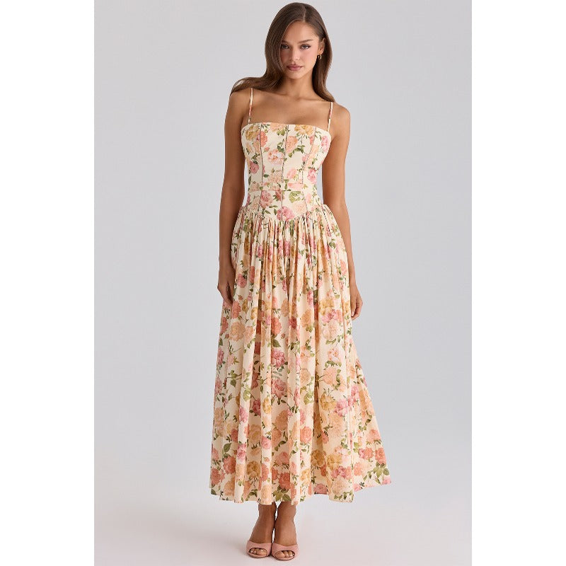 Women's dress - amazon cross-border fashion: elegant, chic, and flattering floral print slip dress - slim fit, figure-flattering, and ethereal