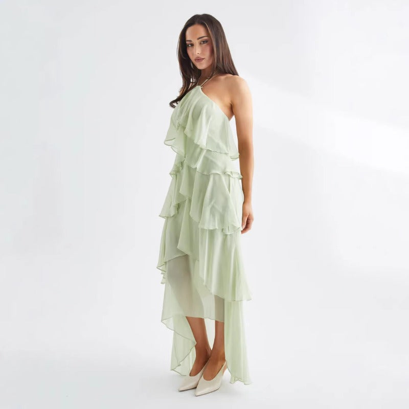 Women's dress - in stock - european & american style - cross-border e-commerce - summer & vacation - elegant & chic - halter neck - 3d cake ruffle - spaghetti strap dress - women's