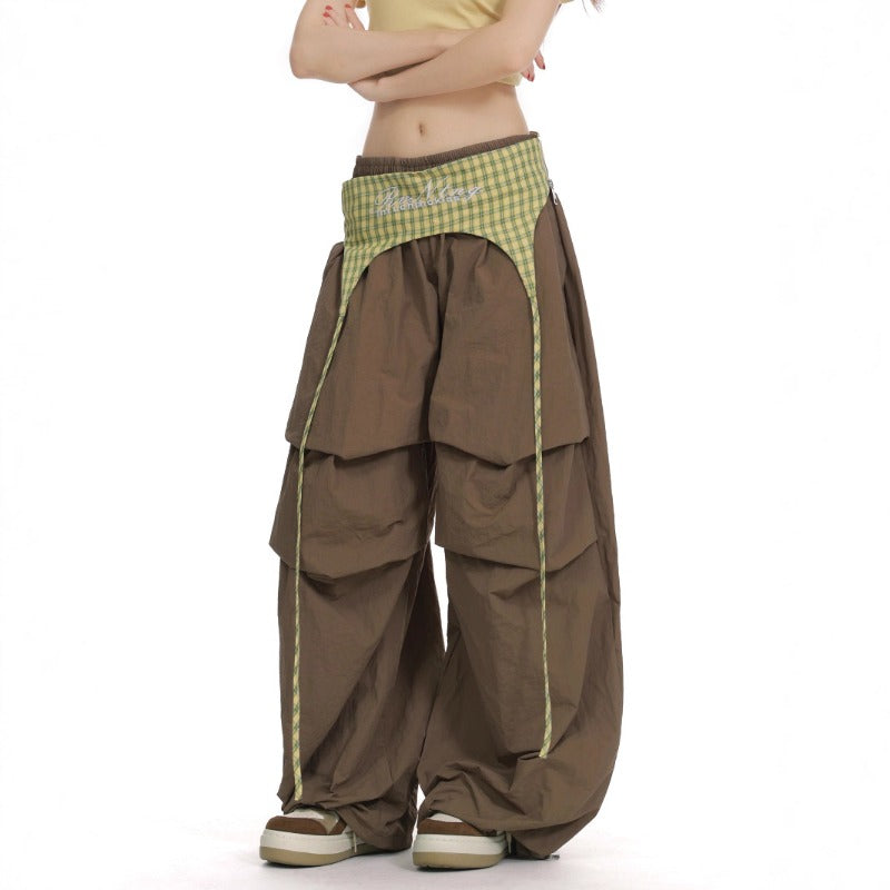 Women casual pants women's fart curtain elastic waist pleated trousers