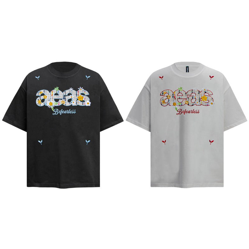 Men's t-shirts: american streetwear summer retro embroidered colorful letter design, premium loose fit short sleeve tee