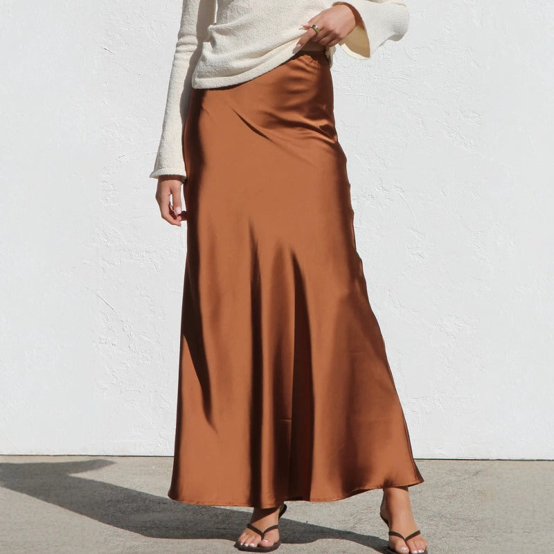 Women's dress - cross-border ready stock - wholesale european & american style elegant satin midi skirt - slimming, drapey, and high-quality