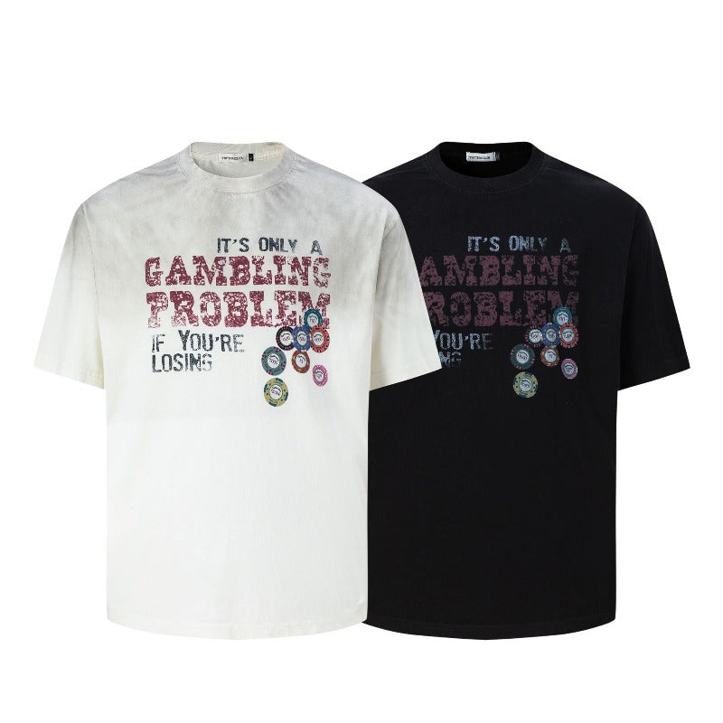 Men's t-shirts: american street style, unisex, premium summer, distressed color, letter design, men's short-sleeve t-shirt with a relaxed fit