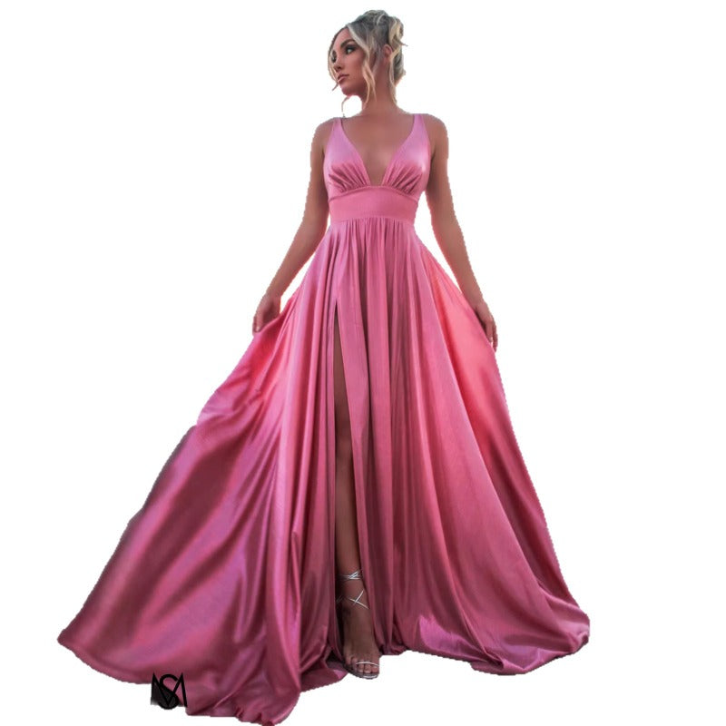 Women's one-shoulder maxi dress - elegant sleeveless sexy high-waisted slit dress - amazon us & european style - wholesale apparel