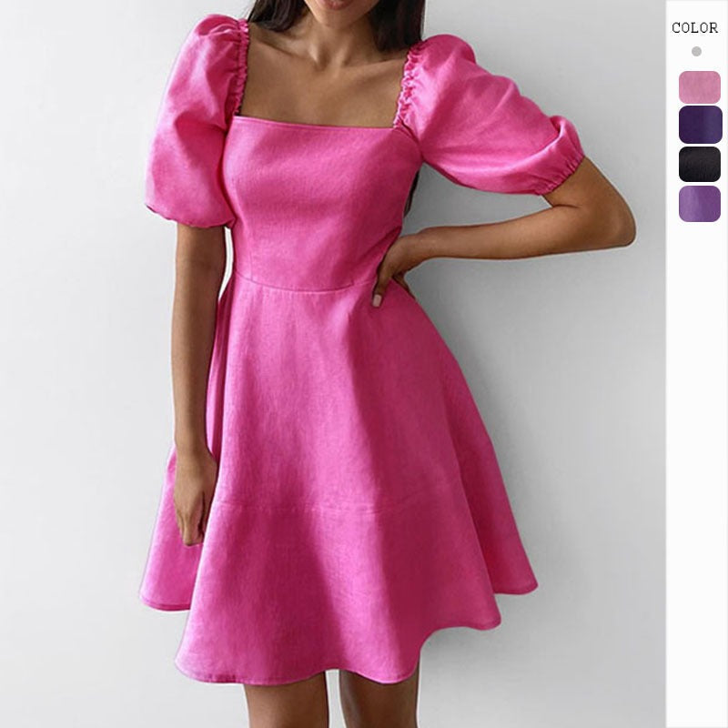 Women's dress - amazon independent store - elegant square neck short sleeve high waist slimming european and american style dress