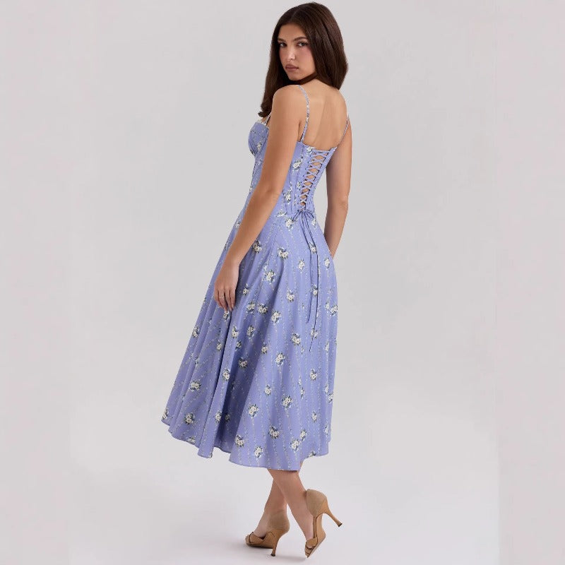 Women's dress - amazon cross-border e-commerce - european and american style - elegant, gentle, slim-fit, floral print, spaghetti strap, fairy-tale dress for women