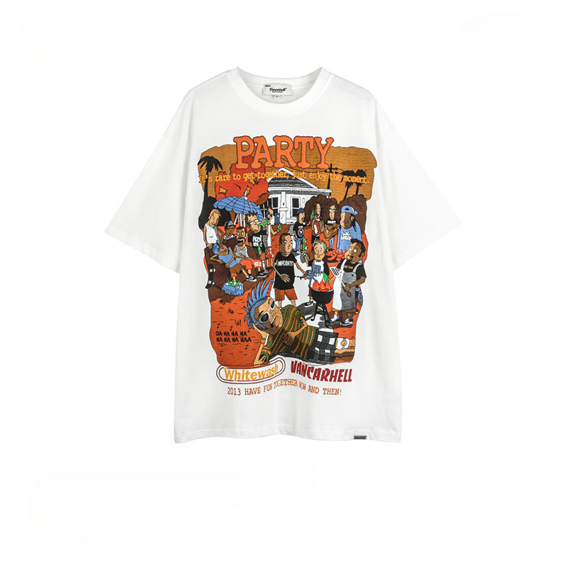 Mens T Shirts Cartoon Character Print Oversize Short Sleeve