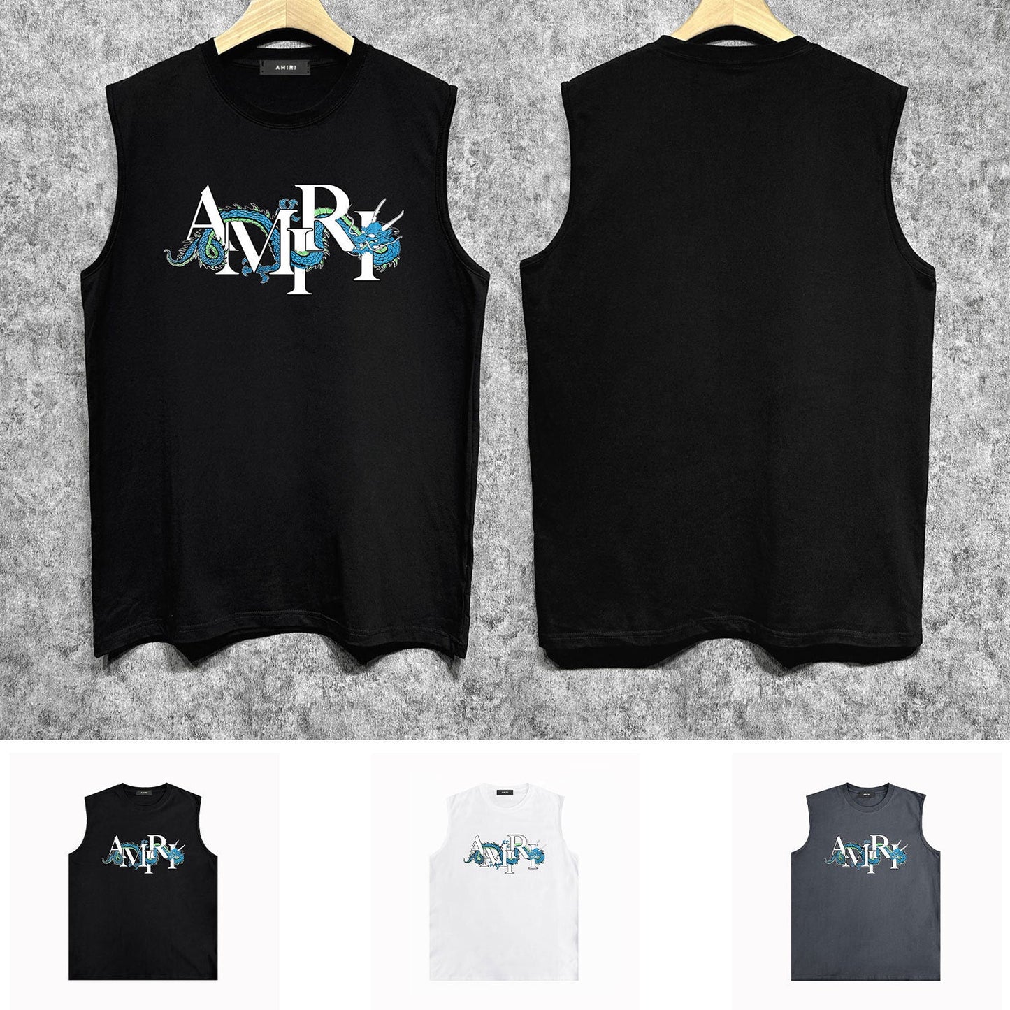 Amiri tank top overlapping letter dragon print