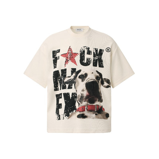 Men t shirts t american retrocouple street trendy waffle grids fabric dog design high street men's loose small round neck t-shirt