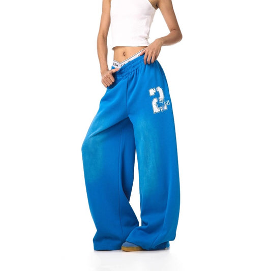 Women casual pants retro gradual change loose wide leg pants