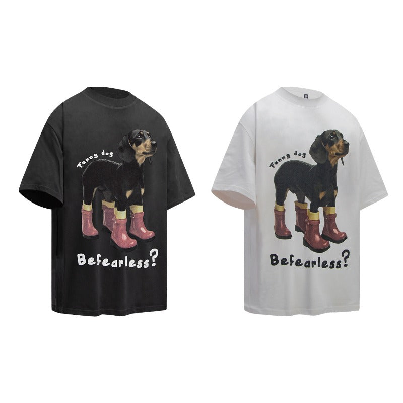 Men's t-shirts: american street style summer dog print design, men's loose fit premium crew neck short sleeve t-shirt