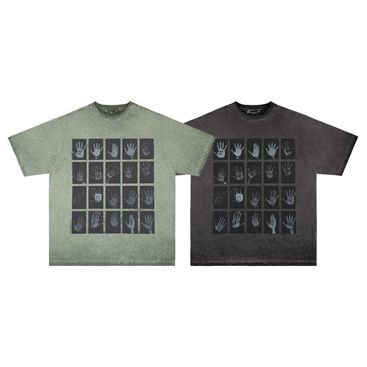 Mens T Shirts Palm Print Old Short Sleeves