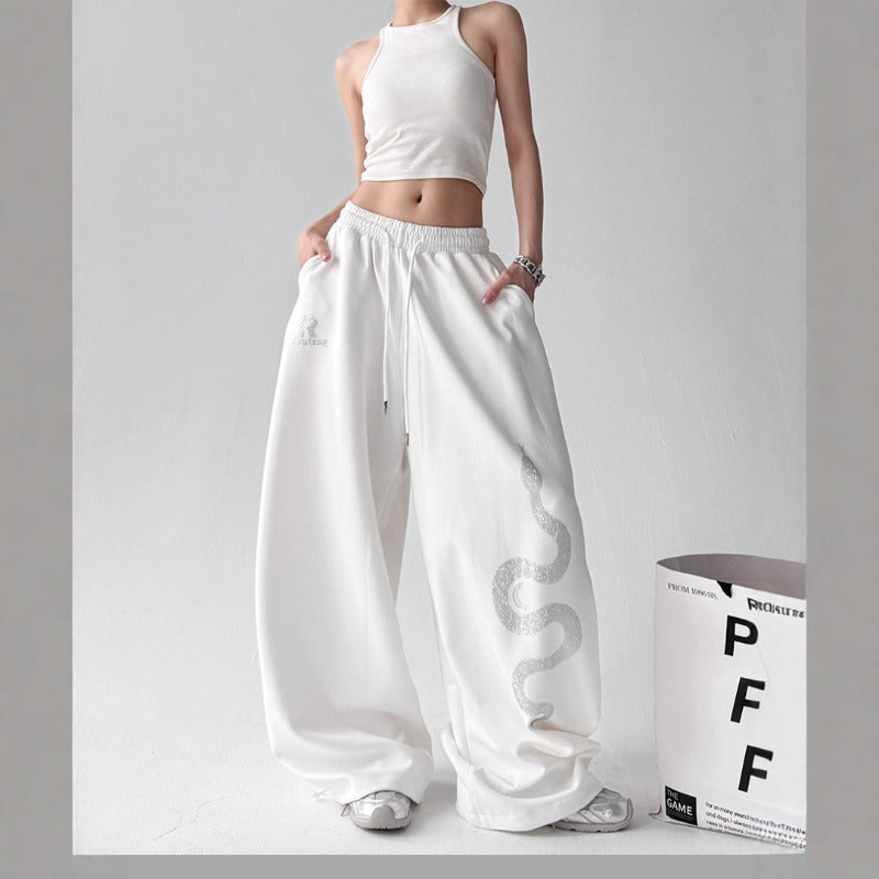 Womens casual pants retro big snake print womens summer loose