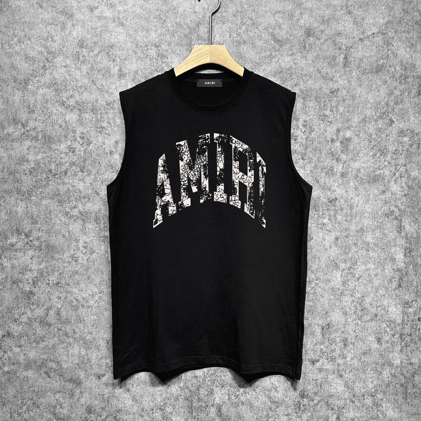 Amiri tank top with cracked curved letter cut outprinting
