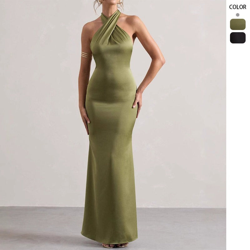 Women's halter neck evening dress - export quality, amazon fashion, elegant slim-fit dress, european & american style, wish, banquet, fashionable party dress