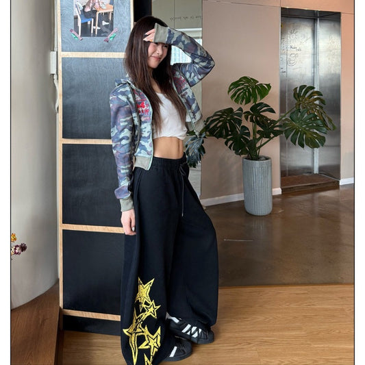 Women casual pants star print drawstring women loose sweatpants