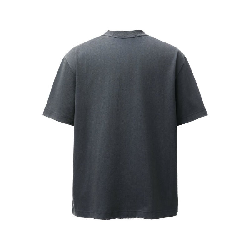 Men's t-shirts: american retro heavyweight double yarn washed & distressed graphic design, high street oversized short sleeve tee