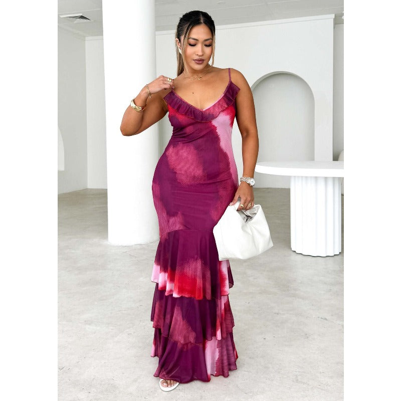 Women's dress - cross-border fashion: sexy, chic, and trendy european & american style. features a spaghetti strap, long length, floral lace, and slim fit design. perfect for instagram-worthy looks