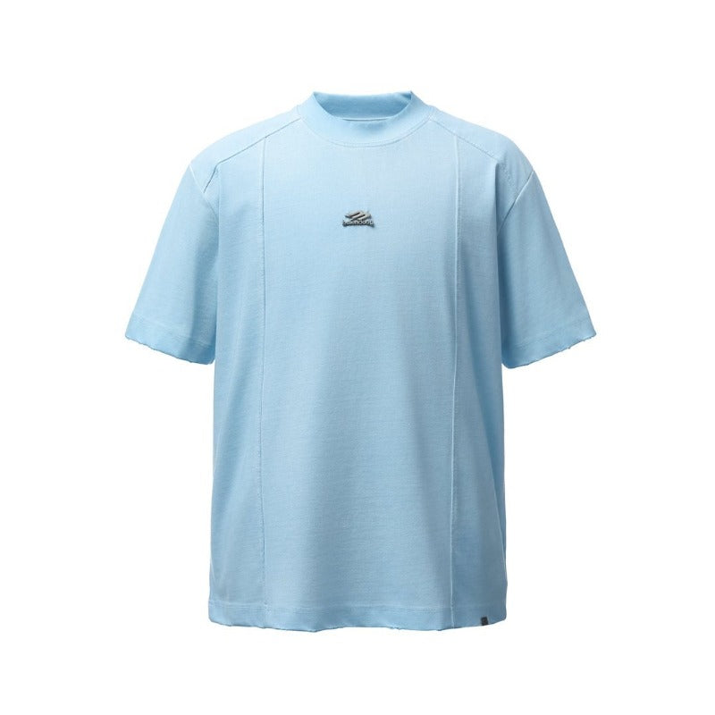 Men's t-shirts: american retro heavyweight double yarn metallic detail deconstructed design high street oversized short sleeve tee