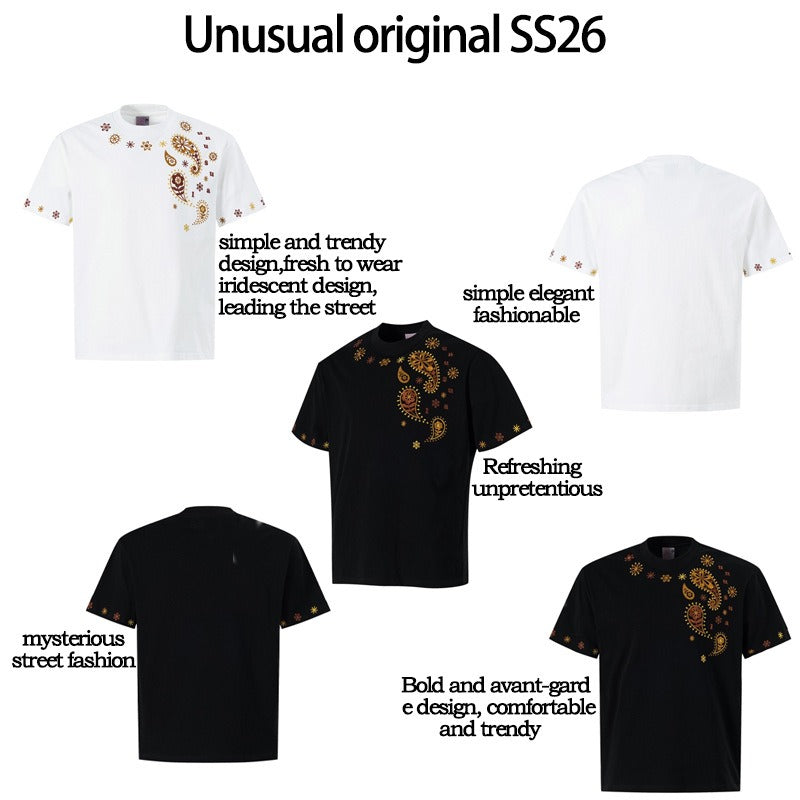 Men's t-shirts: american streetwear summer trendy retro paisley design, premium slim-fit short sleeve tee