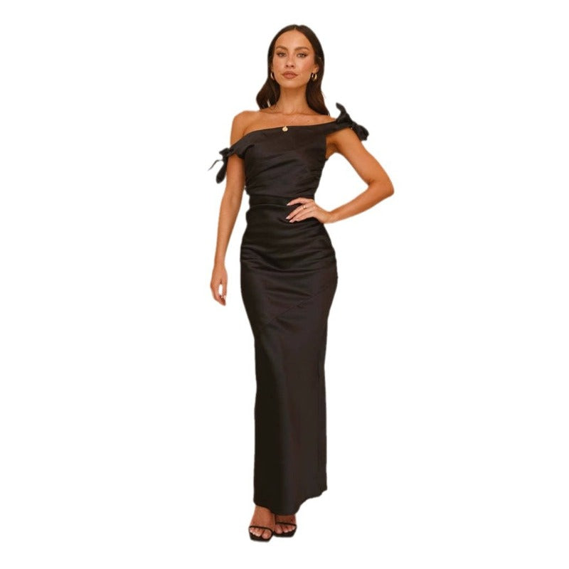 Women's summer dress - european & american style off-the-shoulder one-shoulder tie-up elegant sexy bodycon mini dress