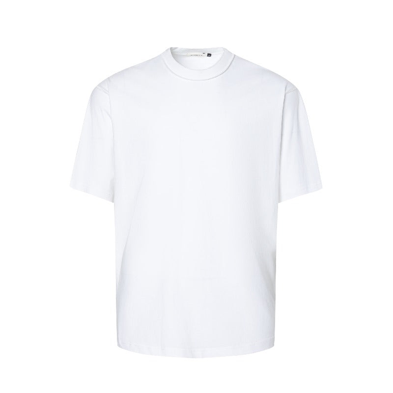 Men's t-shirts: minimalist summer solid color premium slim-collar design with stitching detail, relaxed fit short sleeve tee