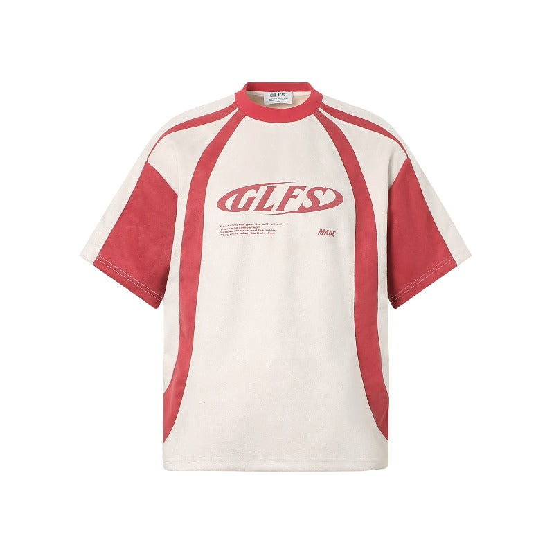 Men's jt american streetwear summer lettering premium design oversized deconstructed suede short sleeve t-shirt