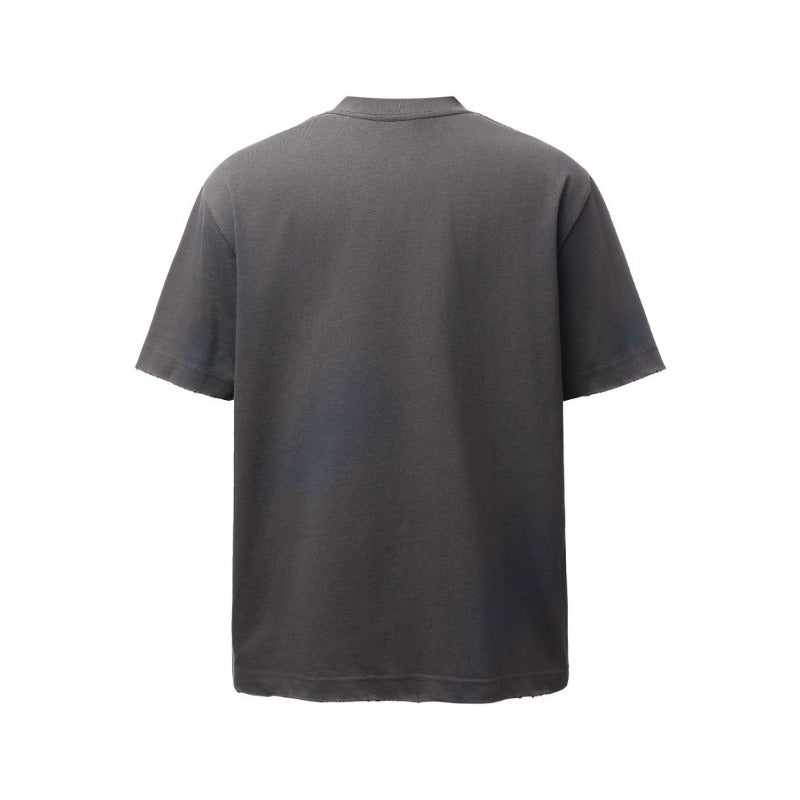 Men's t-shirts: american retro heavyweight double yarn embroidered logo spray-dye design, men's high street oversized short sleeve tee