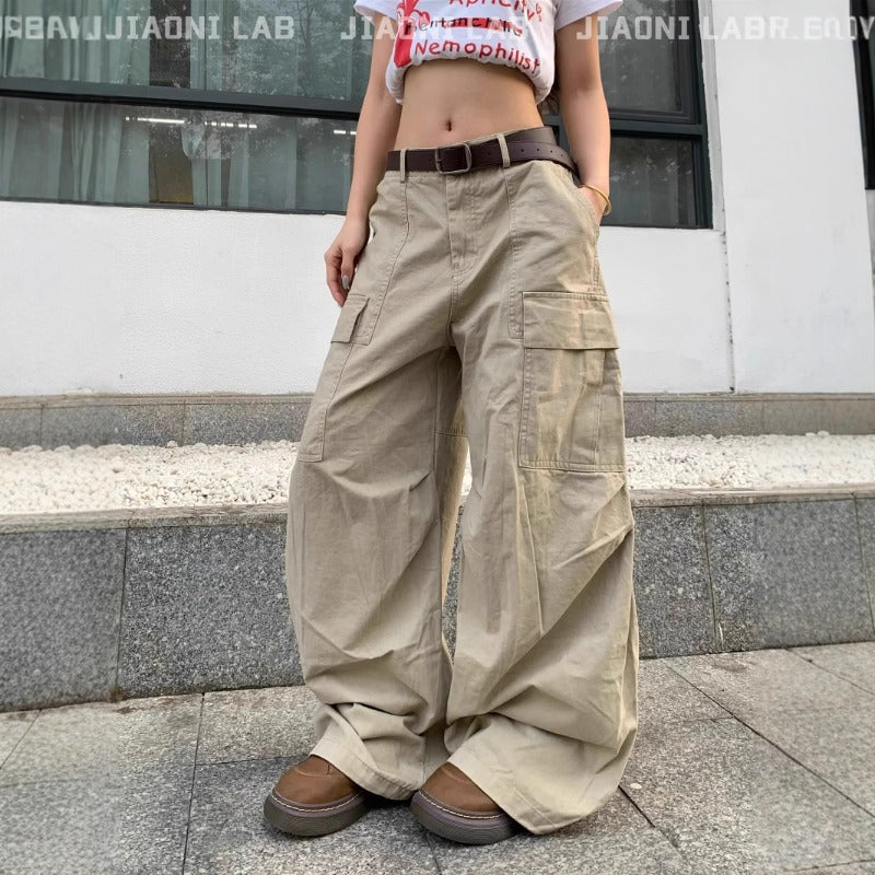 Women casual pants retro loose women big pockets loose trousers