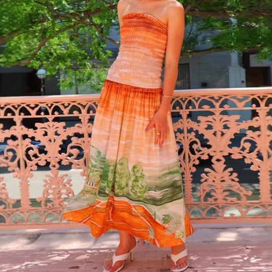 Women's dress: amazon foreign trade women's apparel independent website summer sexy bandeau backless fashion gradient color pleated maxi dress