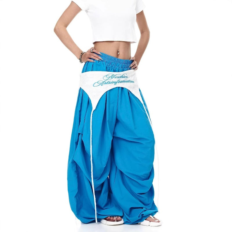 Women casual pants retro girdle layered loose