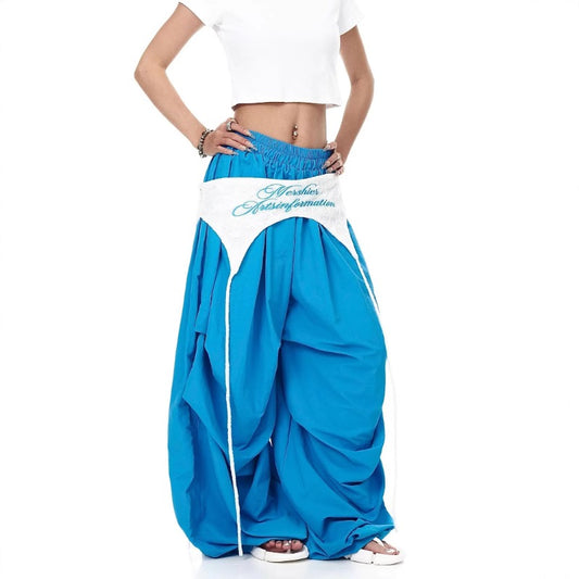 Women casual pants retro girdle layered loose
