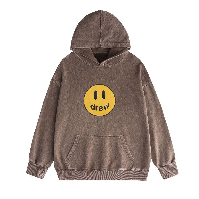 Drew house hoodie - autumn/winter d@ew smiley face letter washed & distressed hooded sweatshirt - wholesale