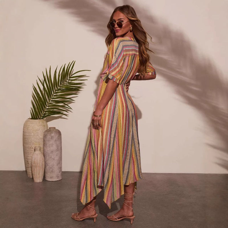 Women's dress - european & american style loose robe, beach cover-up, seaside vacation sun protection maxi dress, bikini cover-up robe dress for women
