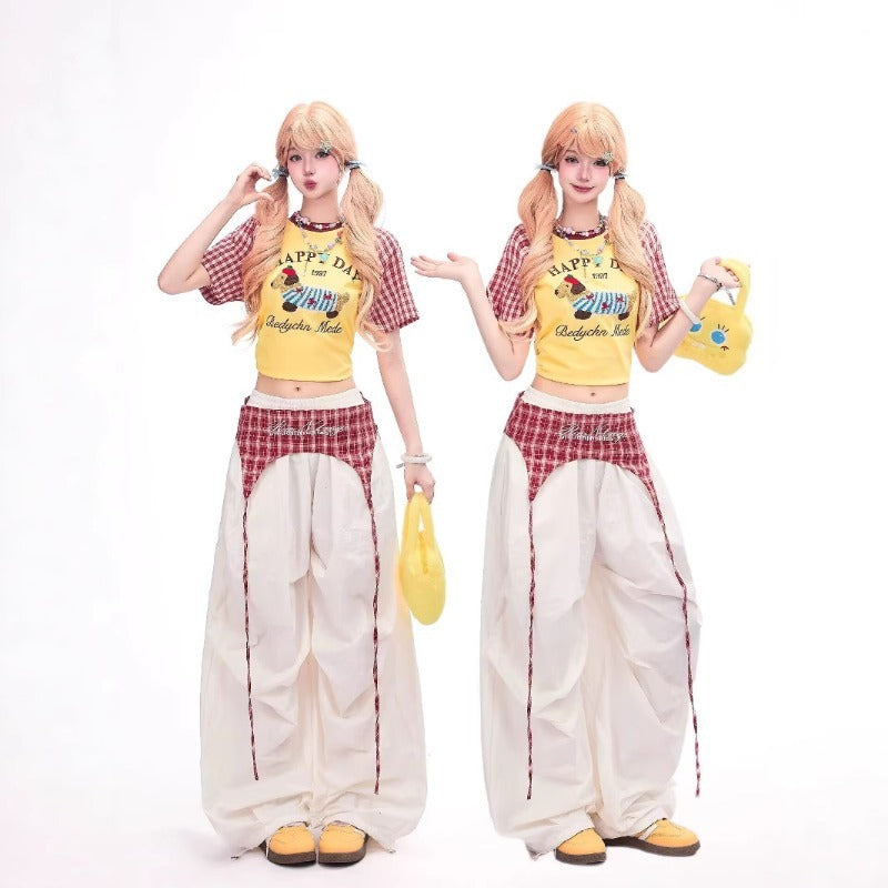 Women casual pants retroplaid butt curtain