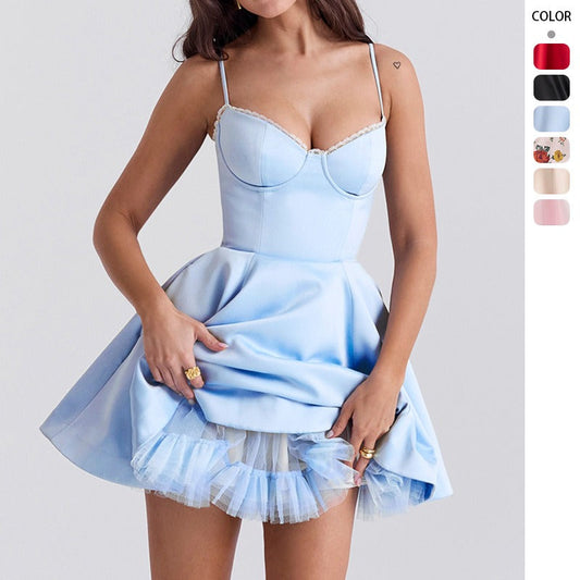 Women's dress: european and american amazon summer hot girl style - spaghetti strap, slim fit, backless, princess-style puffy skirt, elegant dress for women