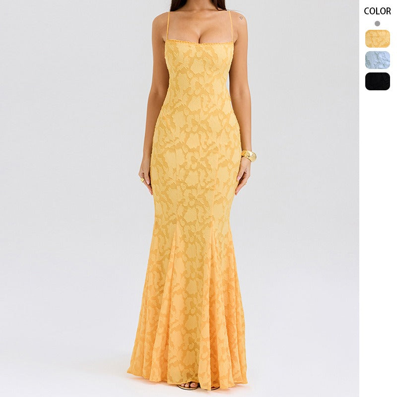 Women's dress - european & american style, sexy, slimming, backless, amazon-inspired bandeau, cinched waist, long formal gown