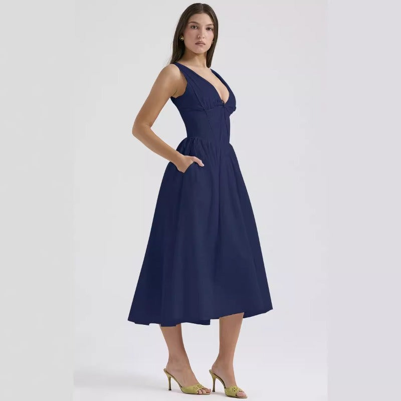 Women's dress - standalone store summer slim-fit camisole maxi dress - european & american style fashion print v-neck elegant dress
