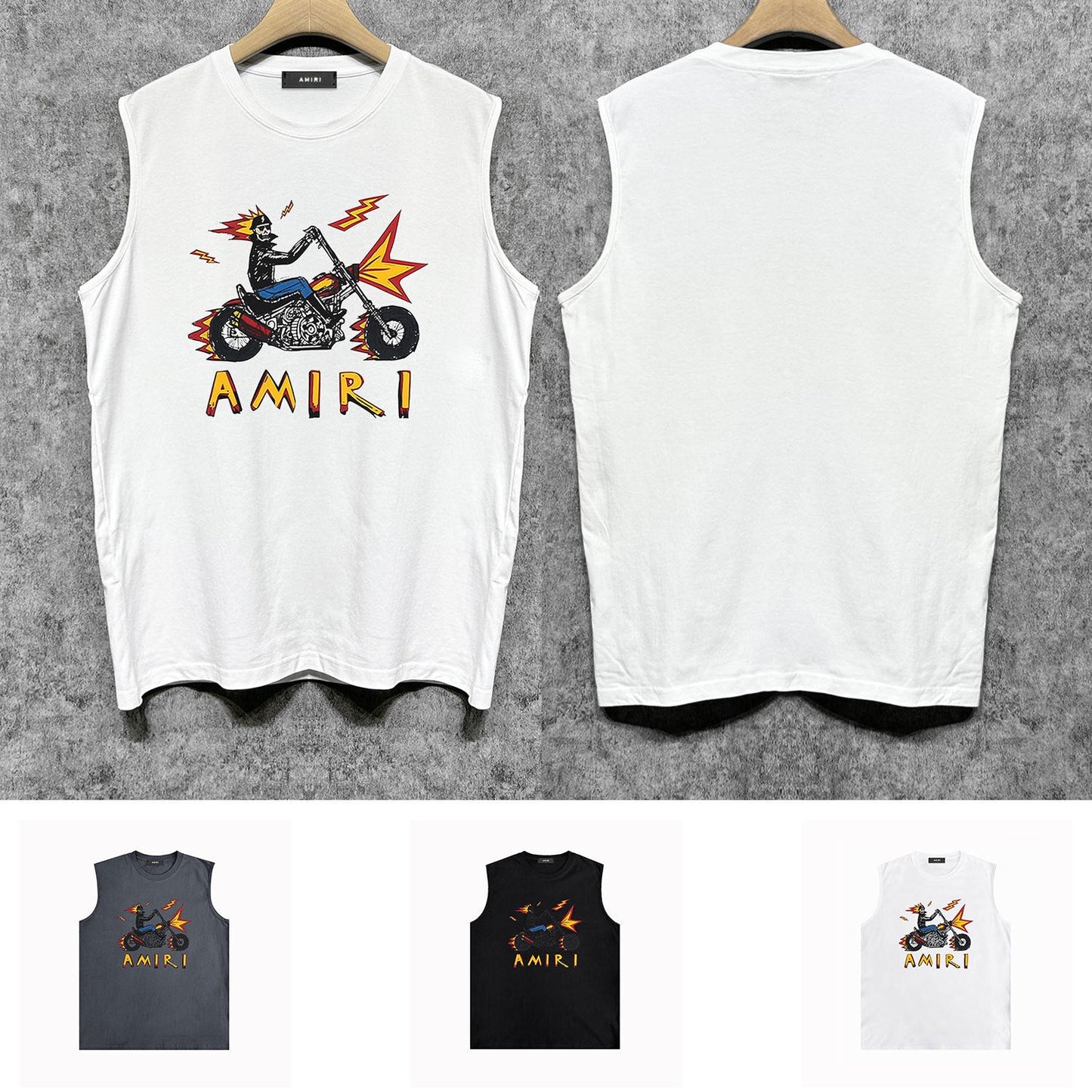 Amiri tank top motorcycle skull printing