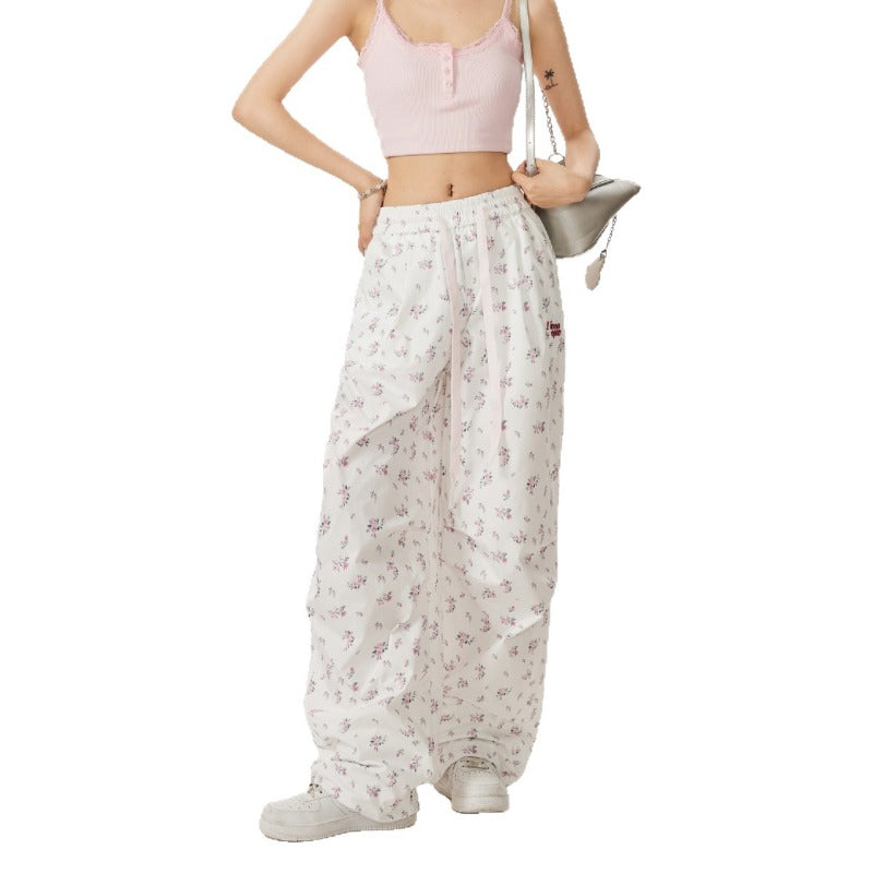 Women casual pants summer high waist floral