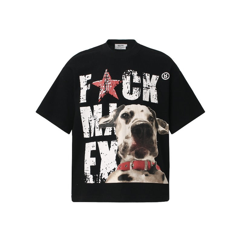 Men t shirts t american retrocouple street trendy waffle grids fabric dog design high street men's loose small round neck t-shirt