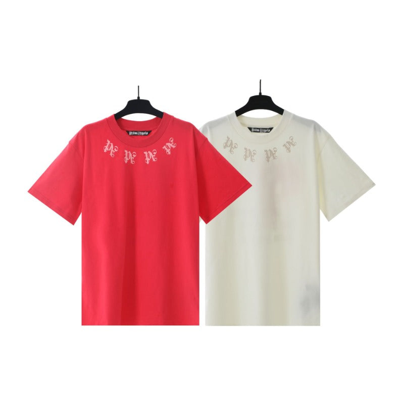 Palm Angels T Shirts Letter Painted Coconut Tree Print Short Sleeve T-Shirt