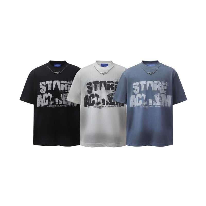 Men's t-shirts: american retro heavyweight double yarn high-quality spray-painted letter print design, men's loose fit short sleeve t-shirt