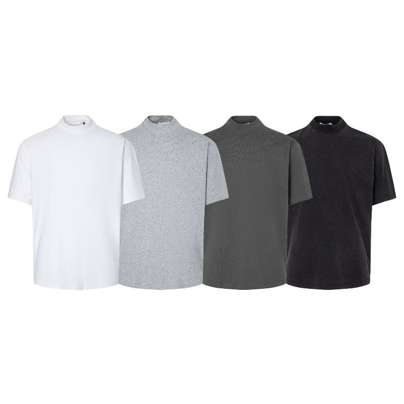 Men's t-shirts: minimalist summer base layer, solid color, premium feel, mandarin collar, new design, men's relaxed fit short sleeve tee