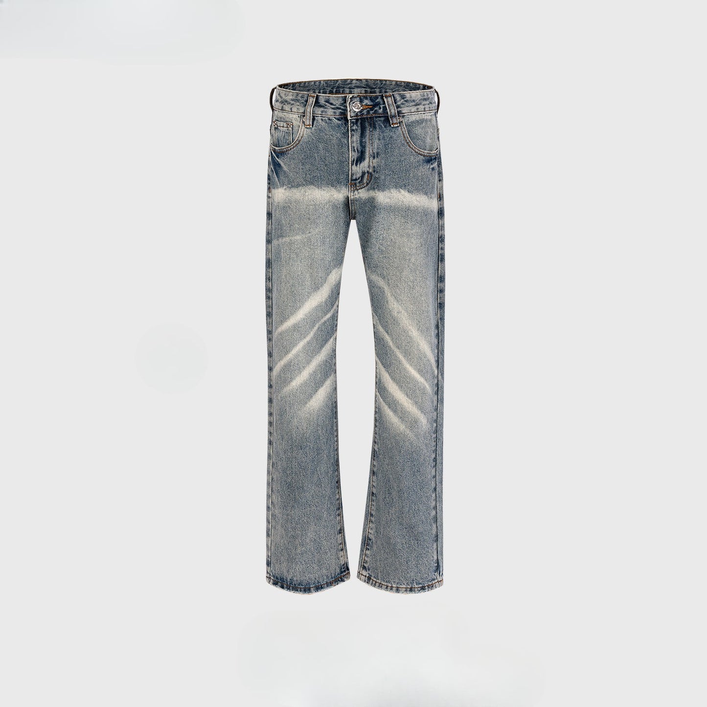 MIJKO Men Vintage Pants MIJKO Street Washed Old White Textured Pull Jeans