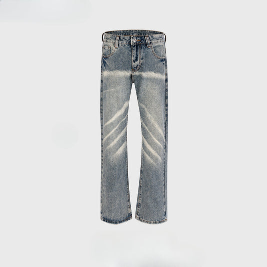 MIJKO Men Vintage Pants MIJKO Street Washed Old White Textured Pull Jeans