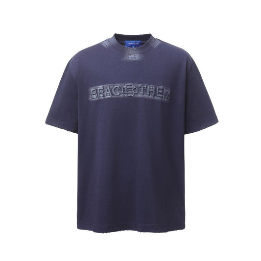 Men's t-shirts: american retro heavyweight double yarn high-quality high-street embroidered letter men's loose crew neck short sleeve t-shirt