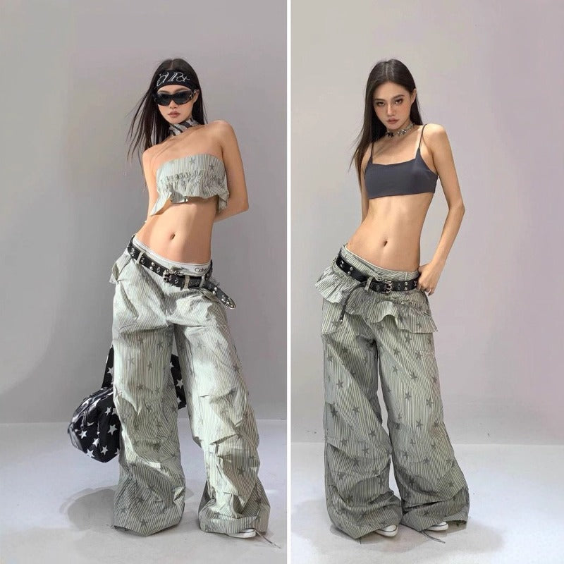 Women casual pants stripes star print